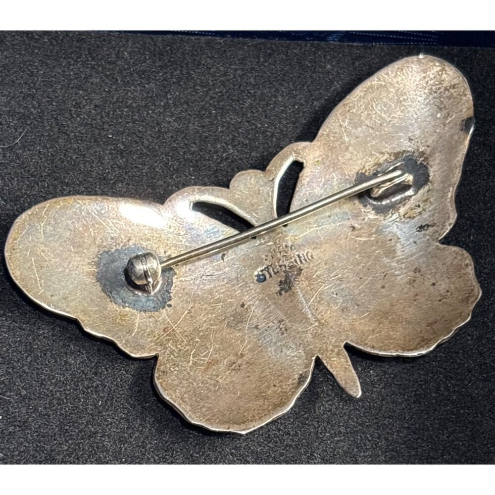 Vintage Siam 925 Sterling Silver Butterfly Brooch With Engraved Thai Dancer Desi - Picture 2 of 4